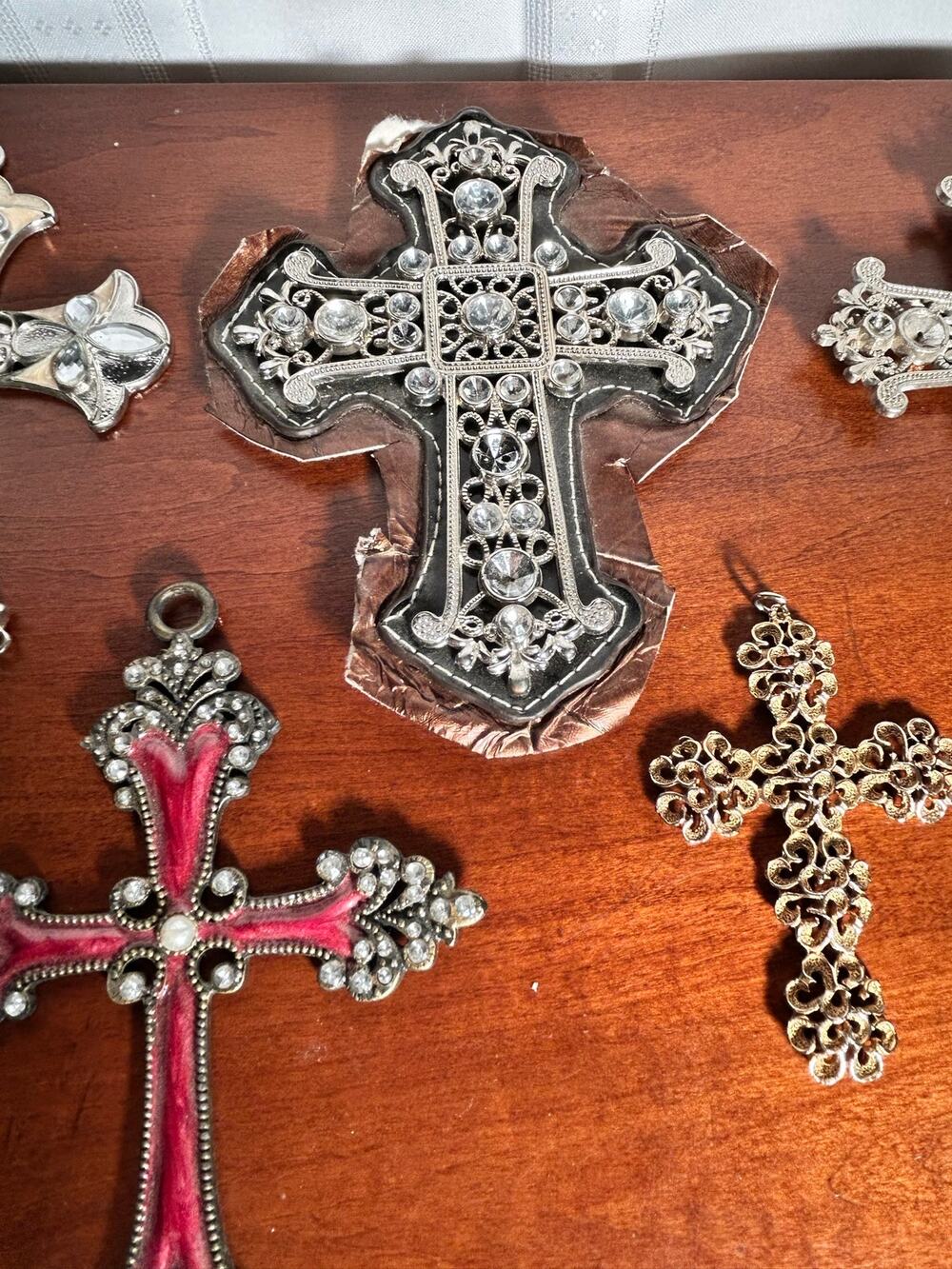 5 Vintage Cross Pendants Lot Assorted Craft Jewelry Charms Repurpose Supply